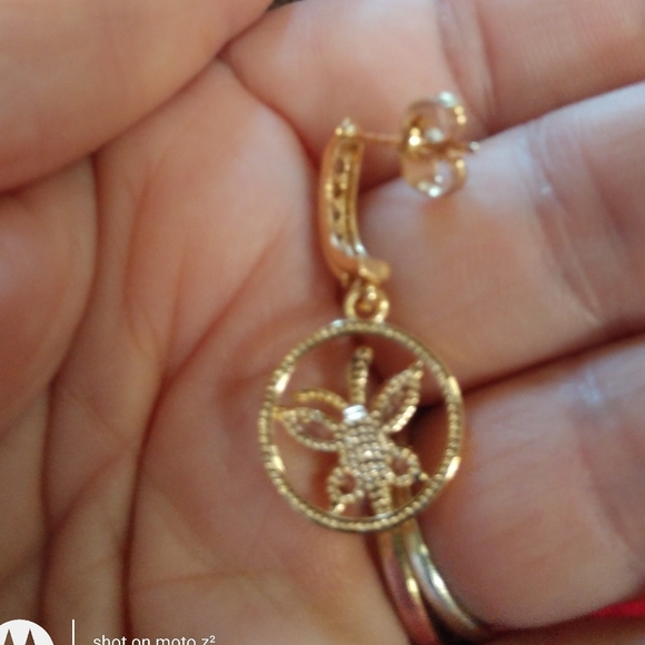 Woman's butterfly diamond topaz zircon earrings - Picture 6 of 6